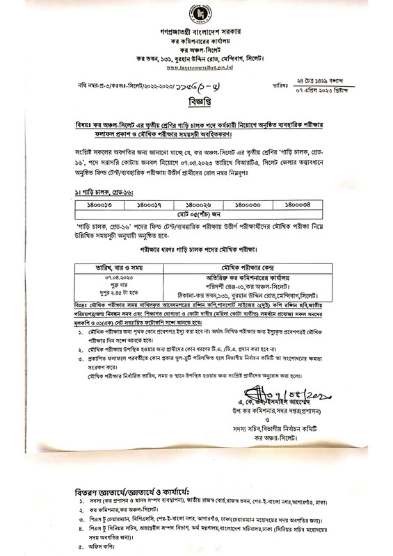 Taxes-Zone-Sylhet-Driver-Practical-Result-2023-PDF