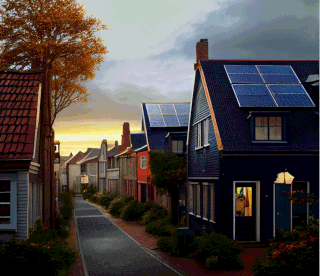  Des panneaux solaires posés sur les toits des maisons