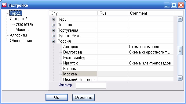 Настройка отображаемой карты