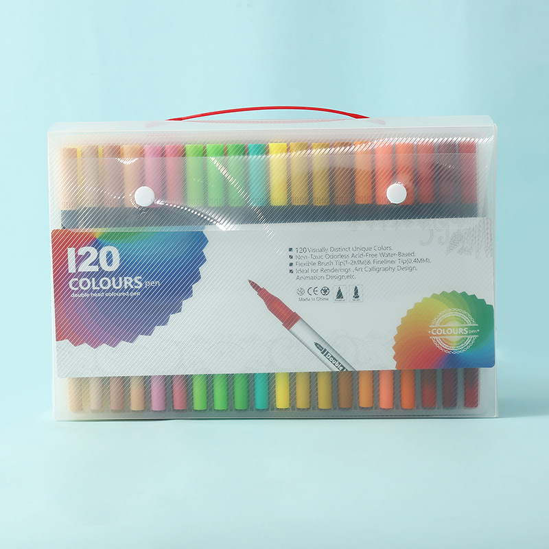 Black 120 COLOURS Dual-Tip Watercolor Marker Set - Colors Washable Art Pens with Brush & Fine Tips for Students & Artists