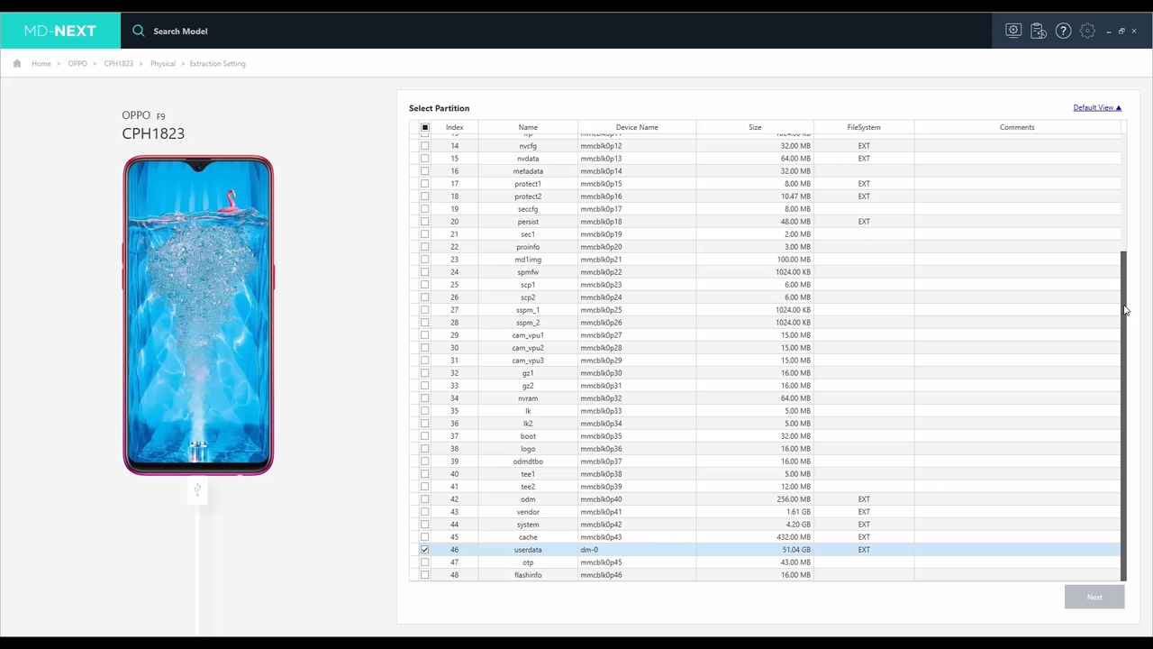 MD-NEXT data processing screen