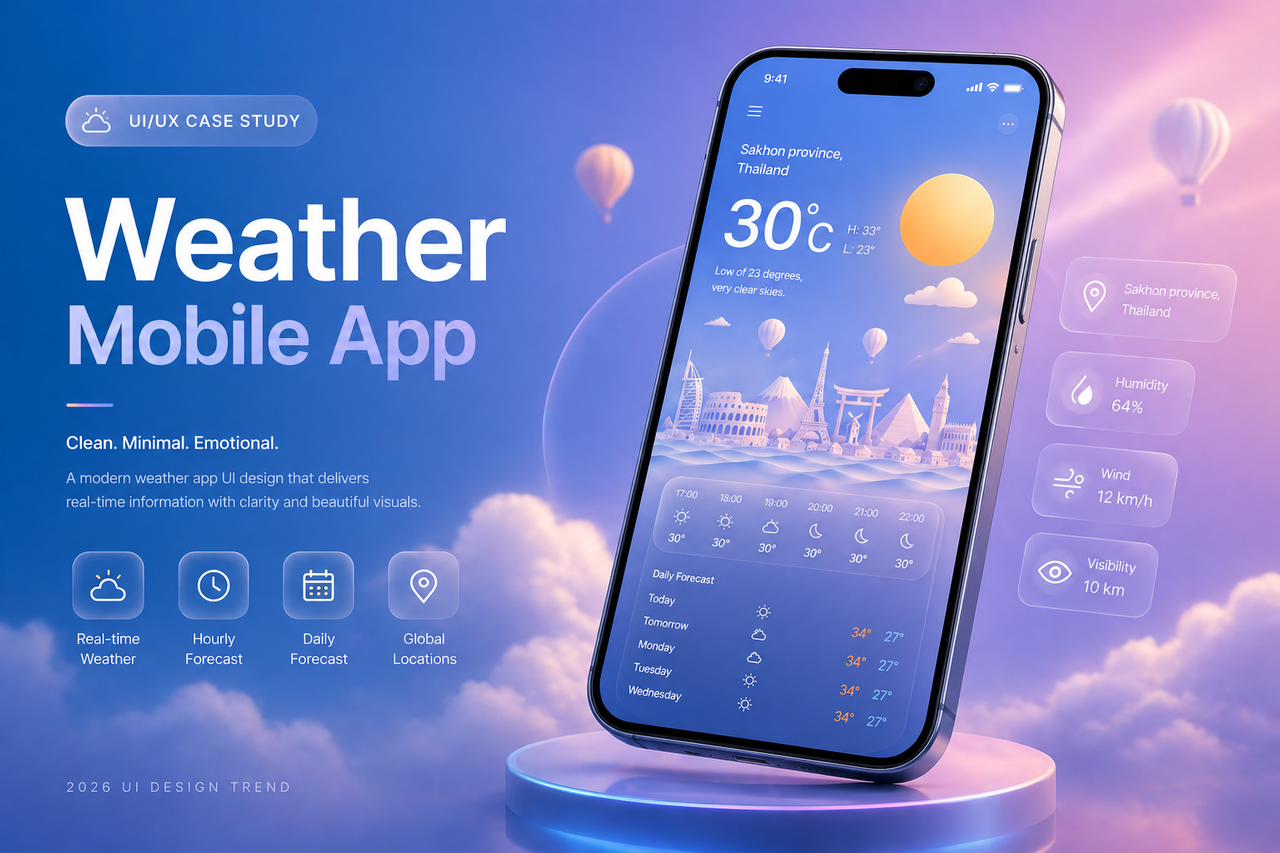 Weather Mobile App UI Design – Clean Minimal UX Case Study (2026)