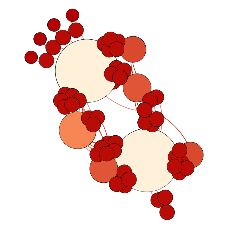 Unlabelled version of the previous network diagram of the teams in the final - it shows that the two remaining teams are very tightly connected.