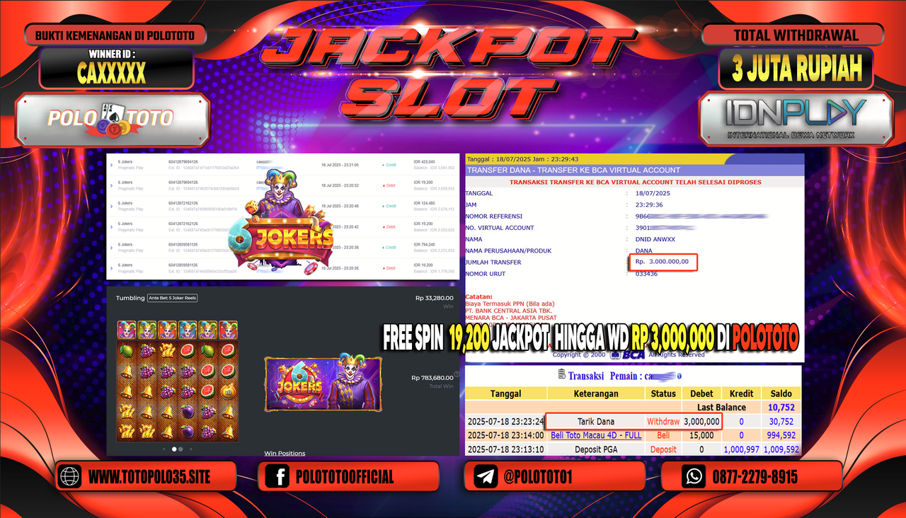 POLOTOTO JACKPOT SLOT 6 JOKERS Rp.3.000.000,- LUNAS