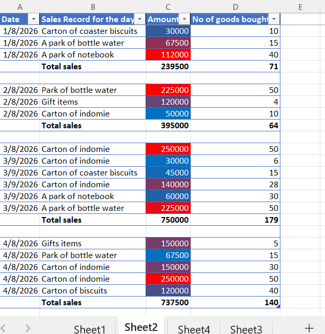 screenshot for excel
