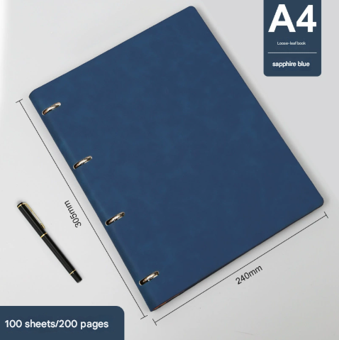 Blue 2-Piece Set Premium A4 Loose-Leaf Notebooks | Professional PU Leather Refillable Binders | 200 Pages High-End Business Journals