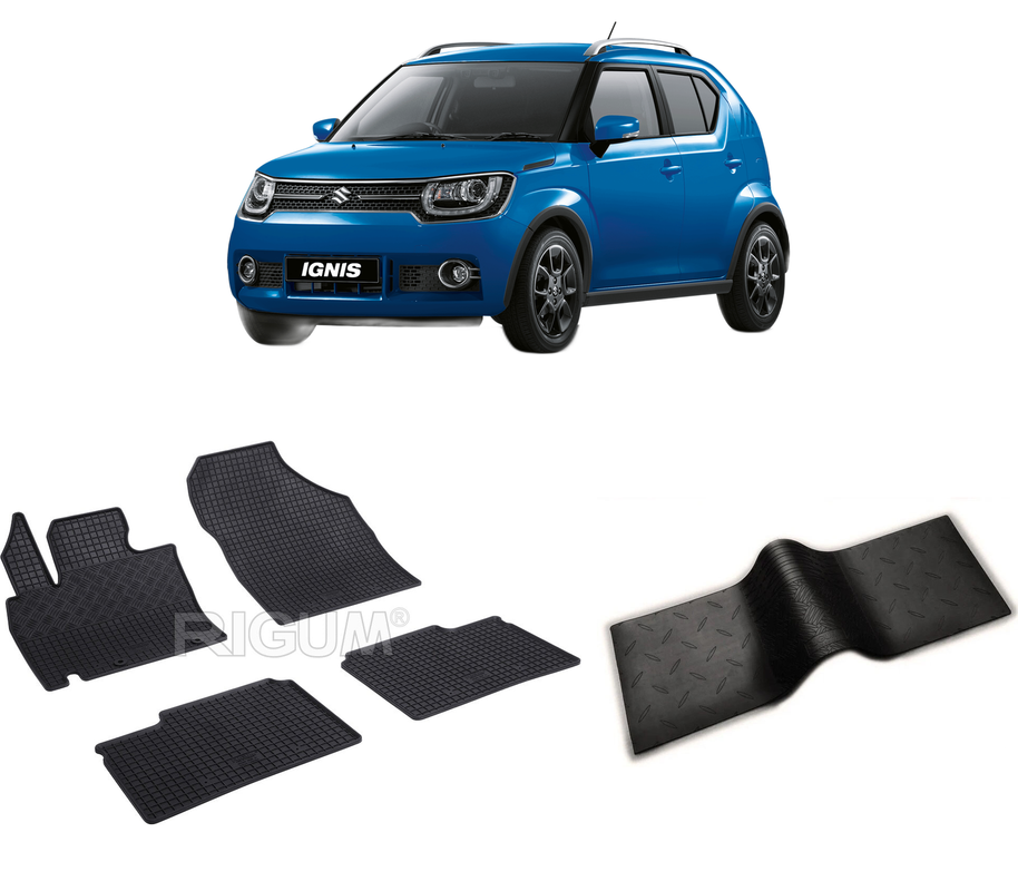 Set covorase auto SUZUKI IGNIS III din 01.2017-PREZENT, cu covoras tunel median, CAROSERIE HATCHBACK, Presuri cauciuc 100%, compatibil cu autoturismul SUZUKI IGNIS III, Rigum
