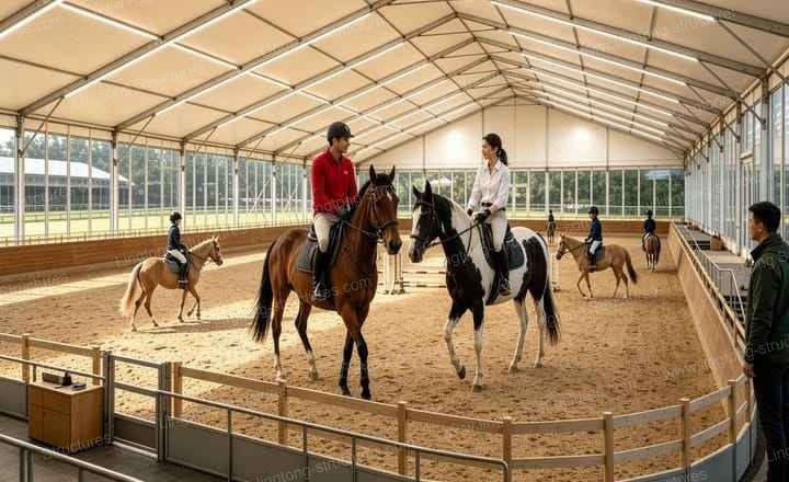 Equestrian tent support facilities including stable areas and rider changing rooms