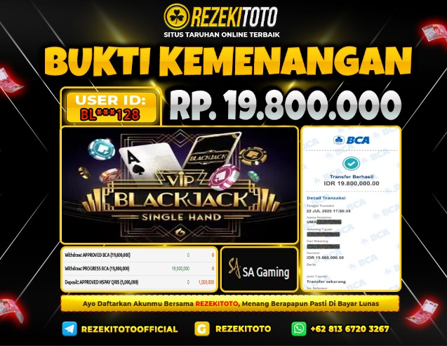 BUKTI KEMENANGAN 22 JULI 2025 BLACKJACK  19 JUTA  