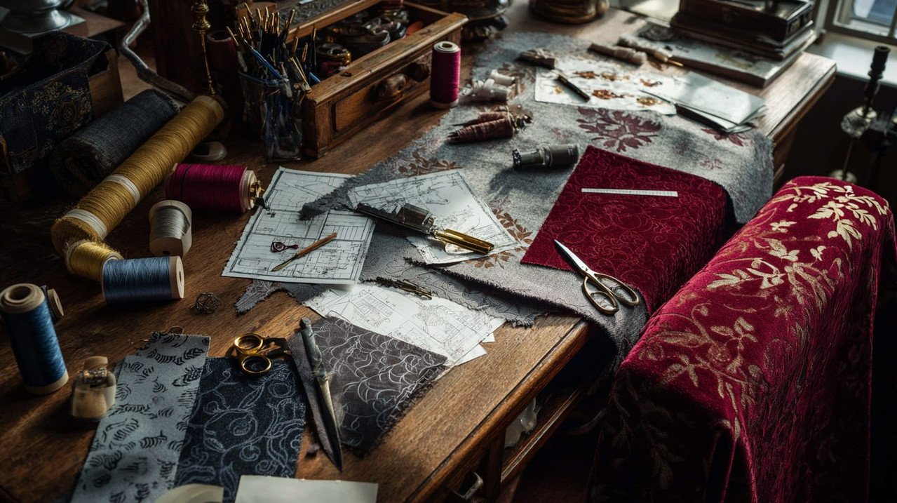 Раскрой ткани для обивки: выкройки на столе