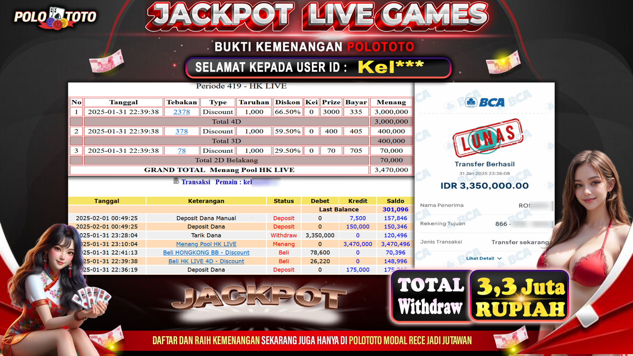 POLOTOTO JACKPOT LIVE GAMES HONGKONG LIVE Rp.3,350.000,-