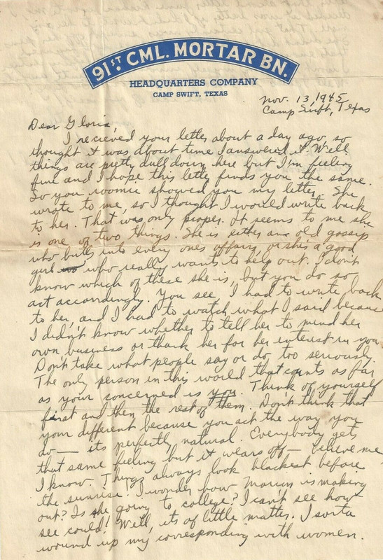 Carta ( 91st Cml. Mortar Bn. Headquarters Co. - Camp Swift, Texas ) - 01a ( 1945 )