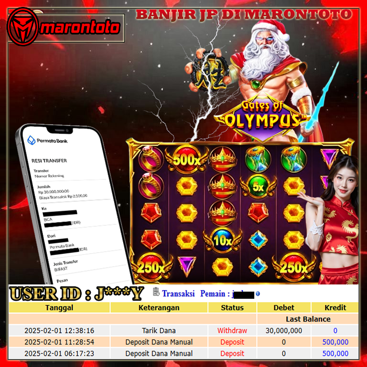 Bukti Kemenangan Member Marontoto Sebesar 30.000,000 JuTa