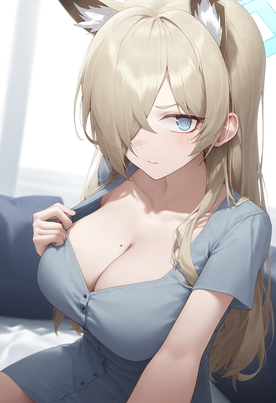 depth of field, 1girl, kanna (blue archive), collarbone cleavage, short sleeves, s-2934265854