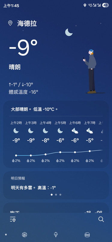 海德拉當下的天氣資訊，這溫度加上風真的不是開玩笑的