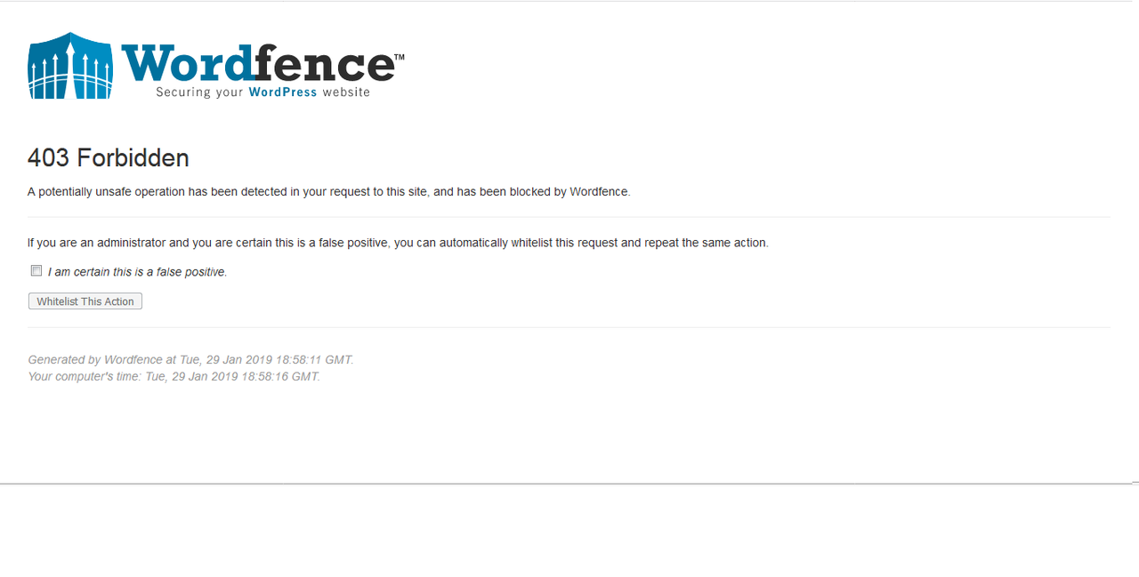 Wordfence security plugin warning