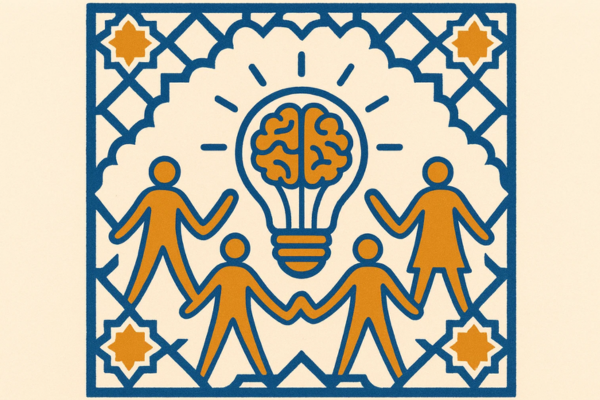 Illustration de professionnels de l'éducation collaborant en ligne.