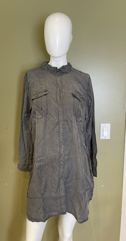 COUNTRY DOOR GREY LONG SLEEVED DENIM BUTTON UP TUNIC WOMENS L