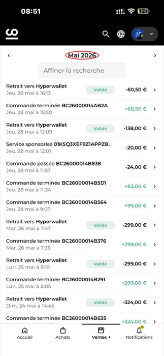 Encaissements ComeUp, Mai 2026