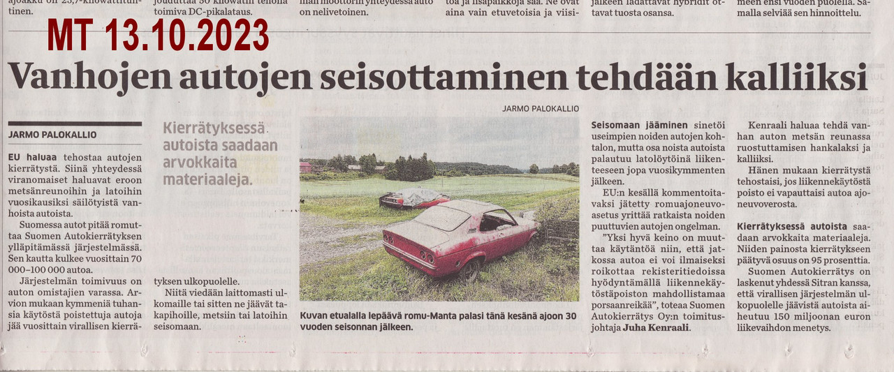 Vanhojen autojen seisottaminen kalliiksi 13.10.2023
