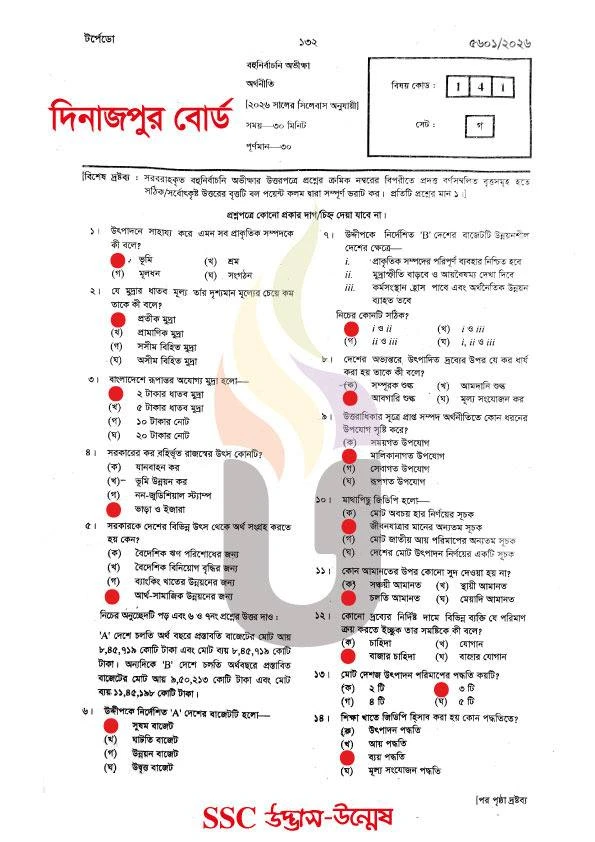 Economics MCQ Question solution 2026 Dinajpur Board