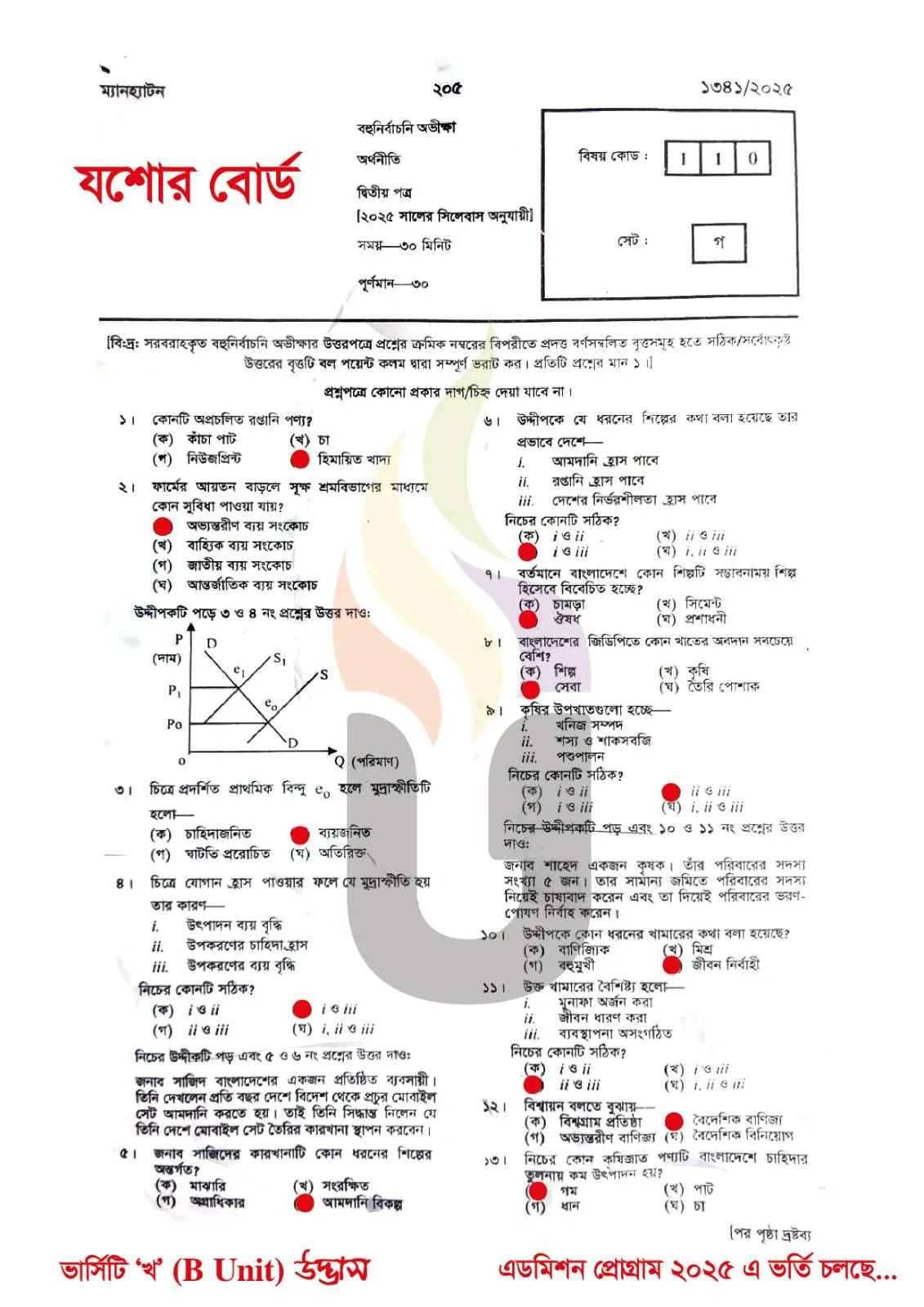 Economics 2nd Paper MCQ Question Solution Jessore Board HSC 2025