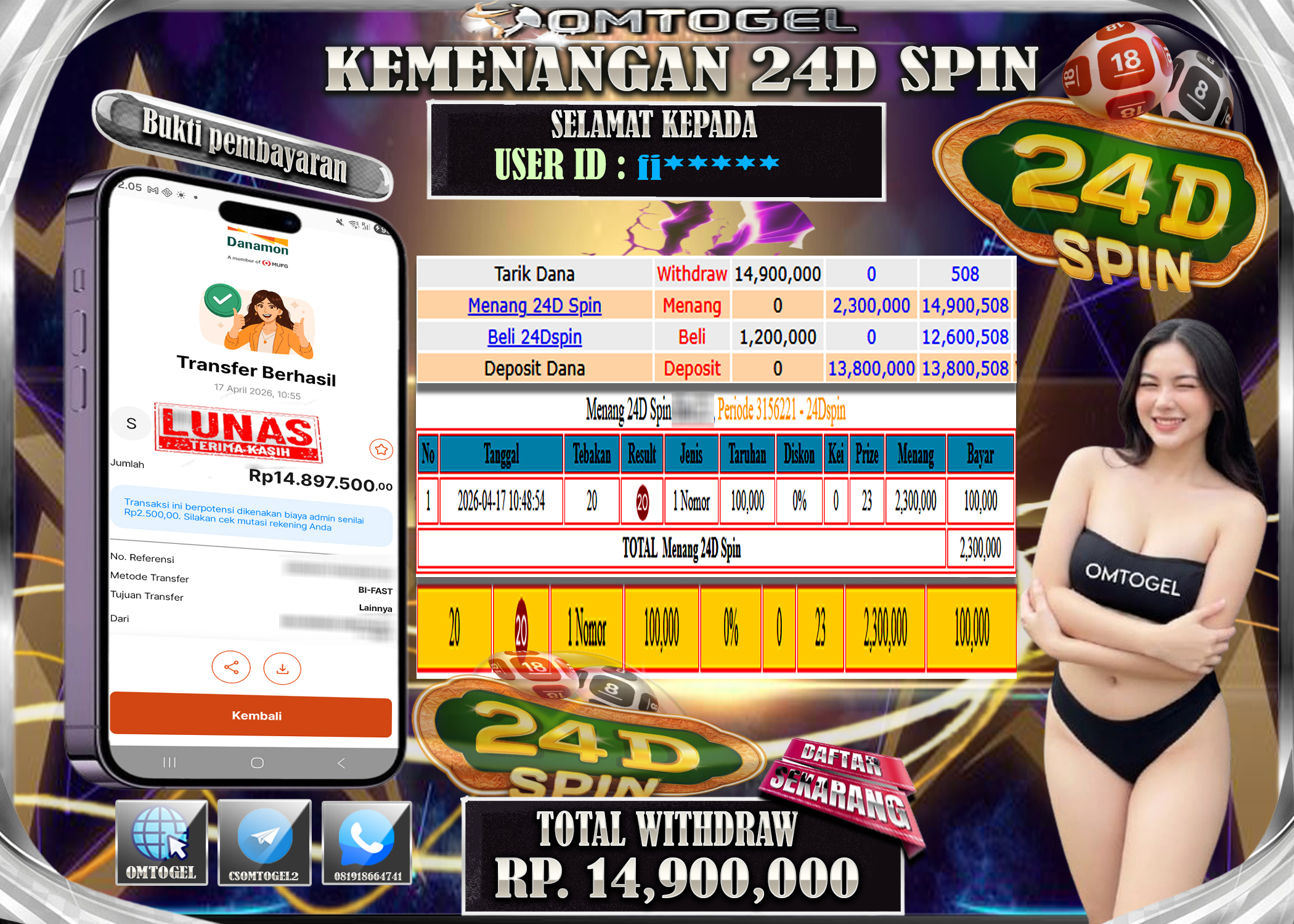OMTOGEL JACKPOT LIVE GAMES 24D SPIN , 14 JUTA DI BAYAR LUNAS ,-