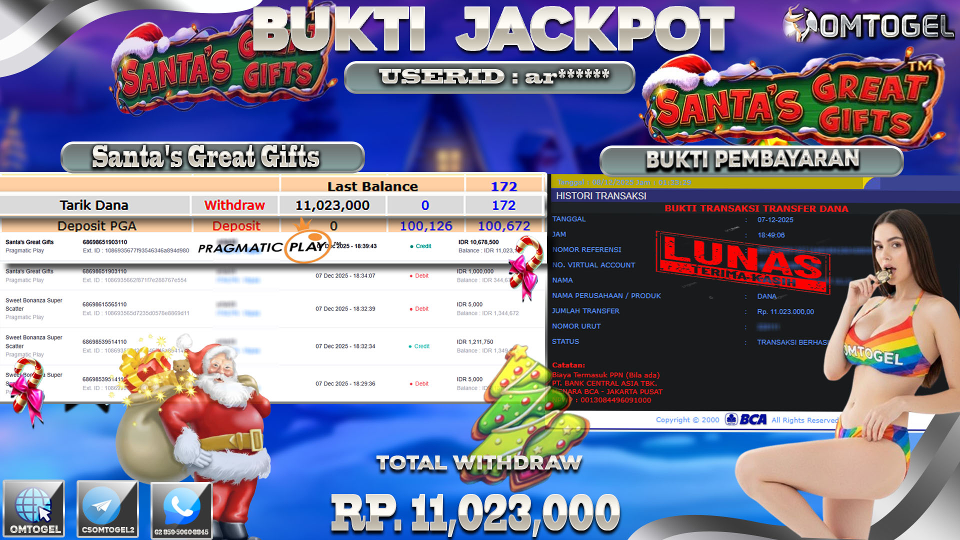 OMTOGEL JACKPOT PRAGMATIC PLAY SANTAS GREAT GIFTS  ,11 JUTA DI BAYAR LUNAS ,-