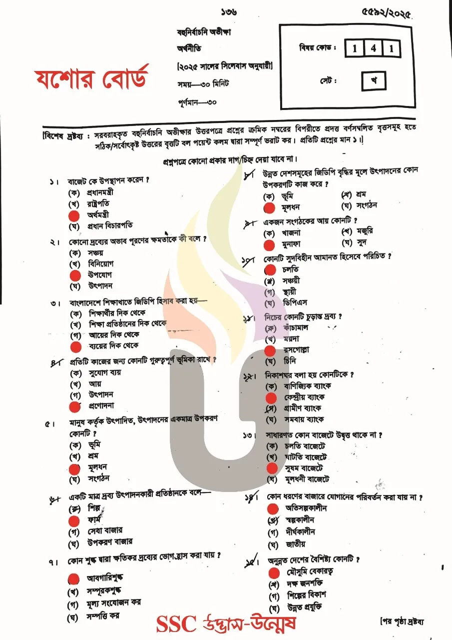 Economics MCQ Question Solution 2025 Jessore Board