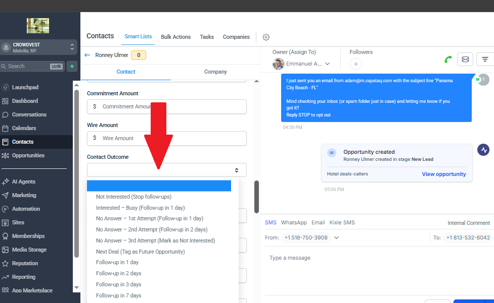 Contact Outcome Screenshot