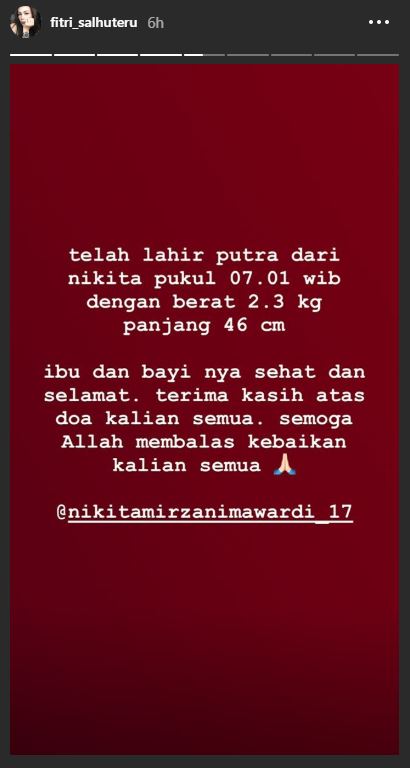 Pengumuman anak Nikita Mirzani lahir