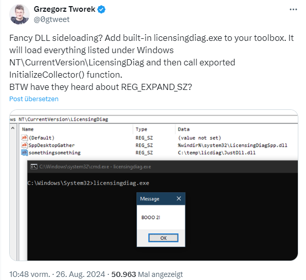 DLL sideloading with licensingdiag.exe