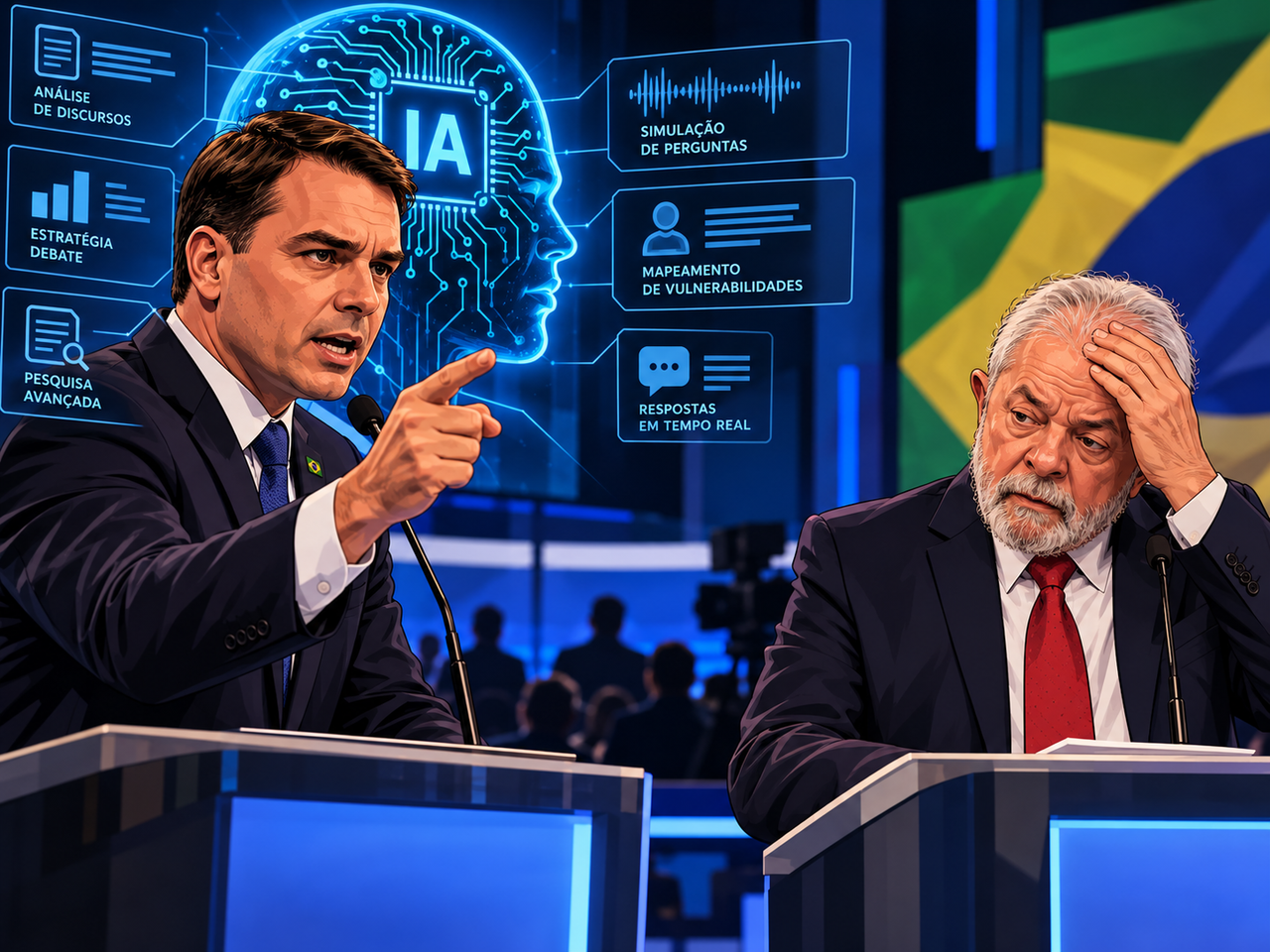 Flávio Bolsonaro pressiona Lula no debate: estratégia, tecnologia e preparação expõem dificuldades do presidente