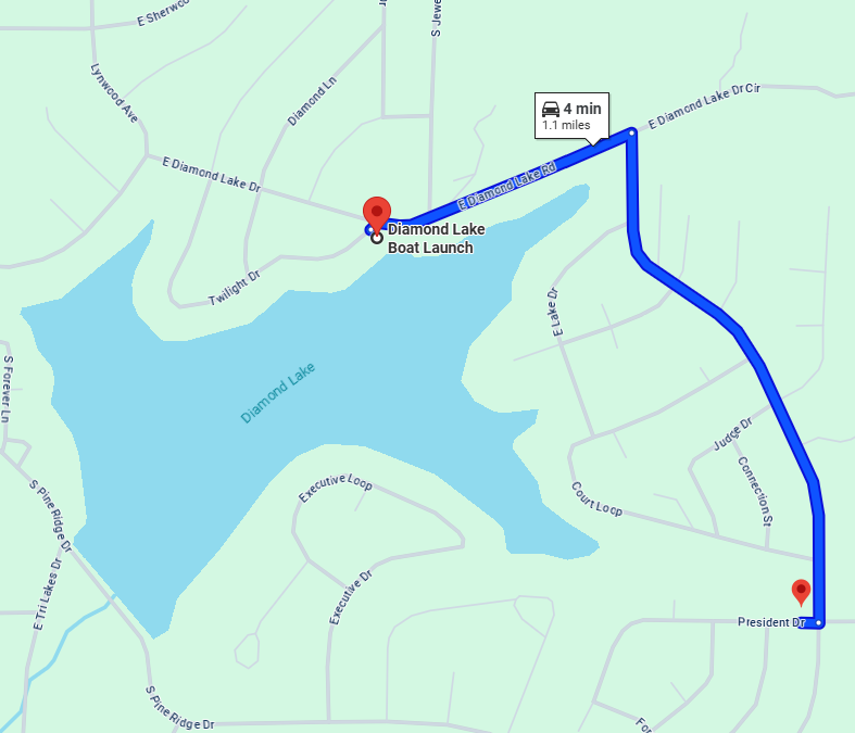Map to Diamond Lake Boat Launch
