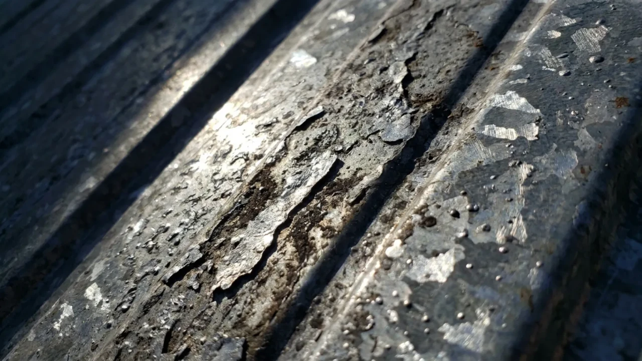 Closeup of Galvalume steel coating showing aluminum-zinc alloy surface