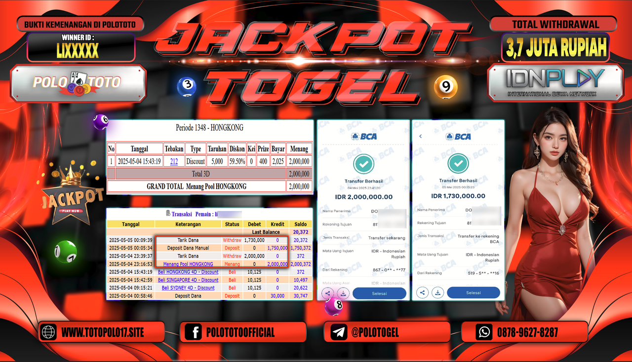 POLOTOTO JACKPOT TOGEL HONGKONG LOTTO Rp.3.730.000,-