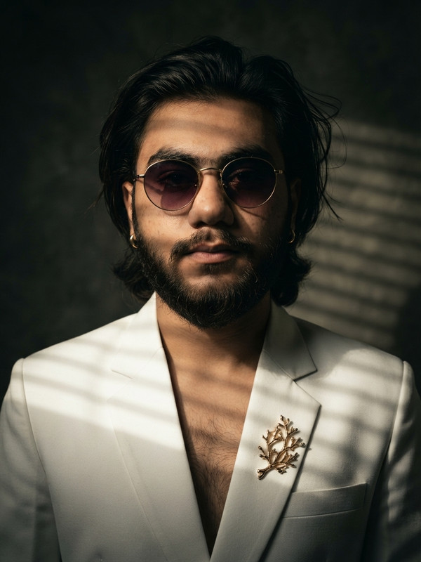White Blazer Blinds Shadow AI Portrait Prompt | Prompt Craft
