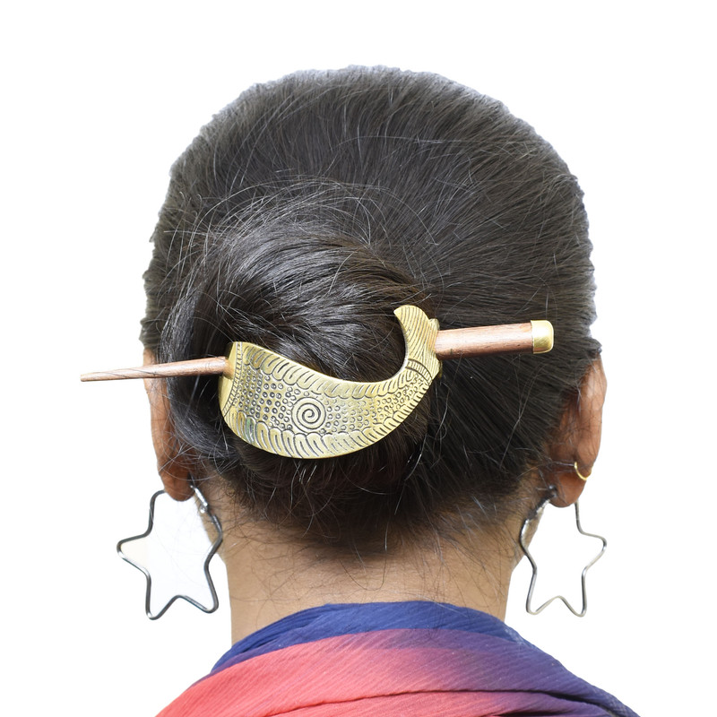 Women&#039;s Hair Juda Bun Wooden Golden Designer Hair Clips Hair Pin For  Party Wear | eBay