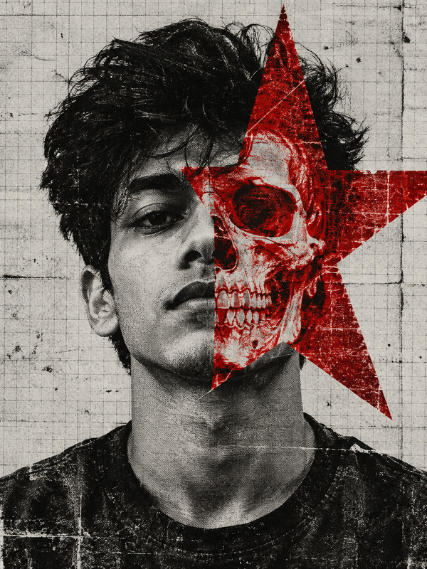 Crimson Star Split Portrait | PromptGet