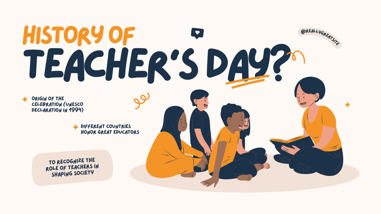 Blue Orange and Cream Illustrated Teacher's Day Presentation