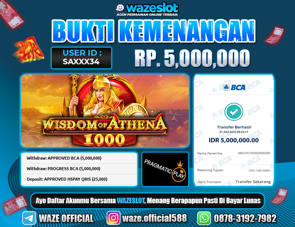 BUKTI KEMENANGAN 1 JULI 2025 DI GAME WISDOM OF ATHENA 1000