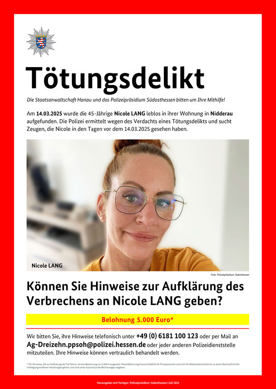 Opfer - polizei hessen - Zeugensuche nach Tötungsdelikt in Erlensee