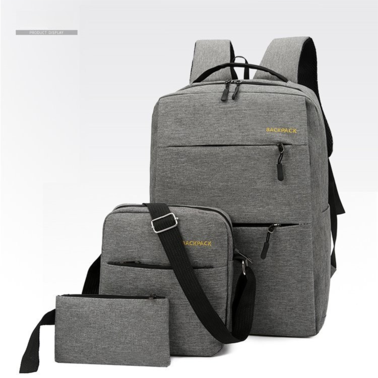 Grey 3-PCS Multi-Functional & Lightweight Backpacks Set for Students - Large Capacity Durable Travel Daypack with USB Charging Port, Fit in 14-Inch Laptop Bag