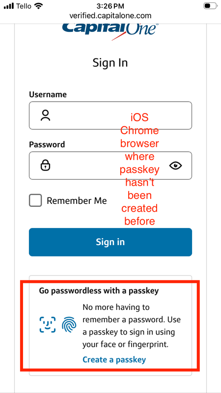 i OSChrome No Previous Passkey Creation