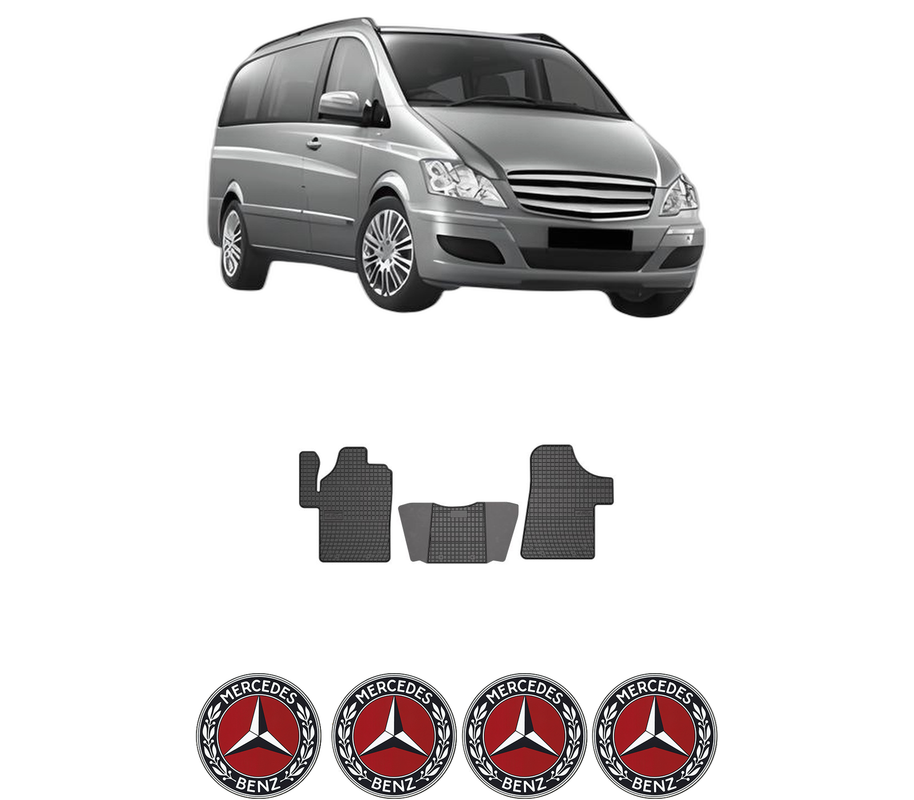 Set covorase presuri MERCEDES-BENZ VIANO (W639) din 2003-2010, auto, din cauciuc thermoplastic, 4 Stickere auto cu MERCEDES-BENZ