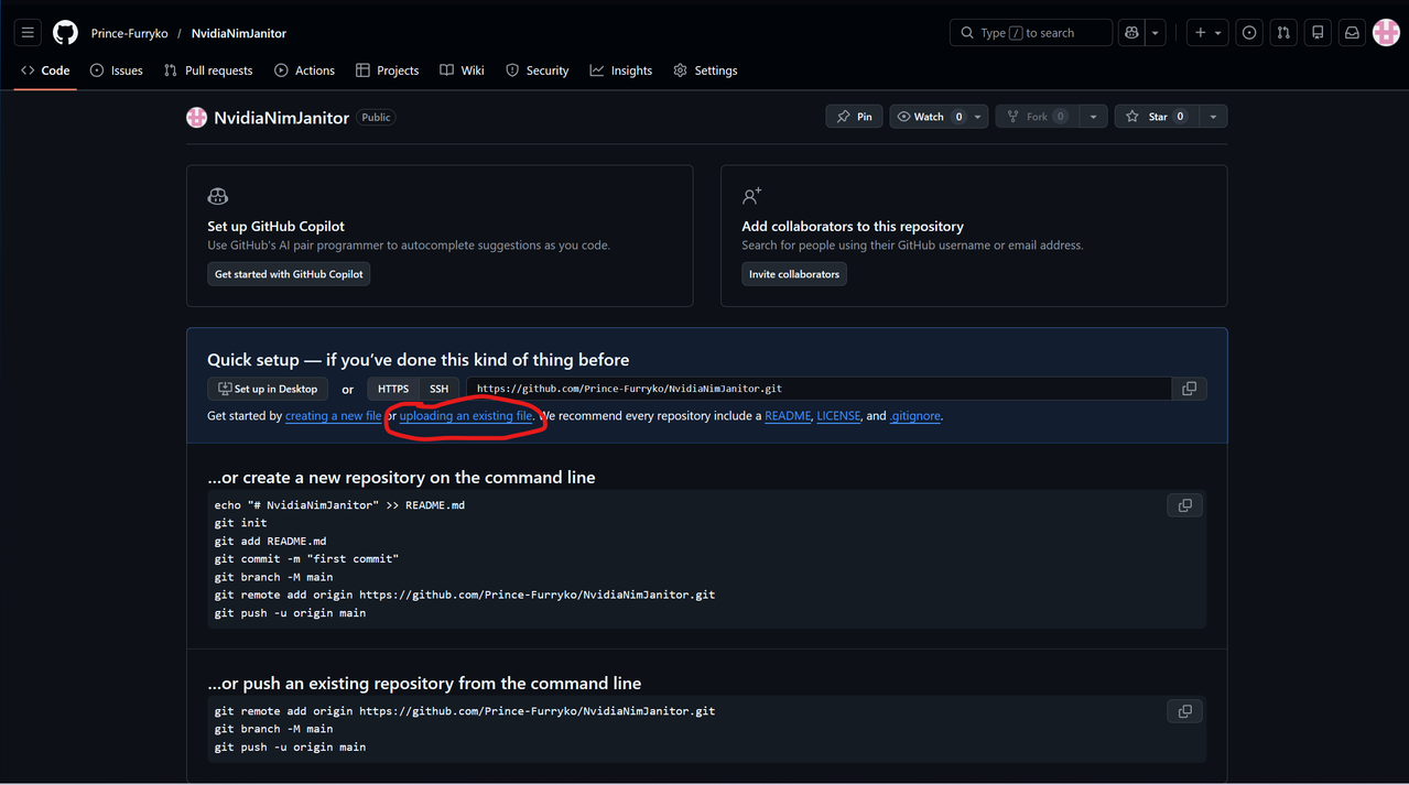 Upload Existing File Button