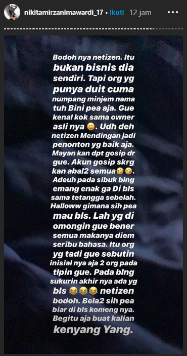 Unggahan story Nikita Mirzani 