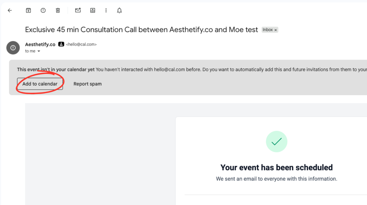 Calendar confirmation email example