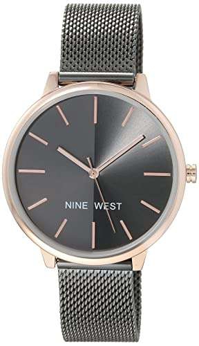 Amazon: Nine West NW/1981 Reloj de pulsera de malla con esfera de rayos solares para mujer 
