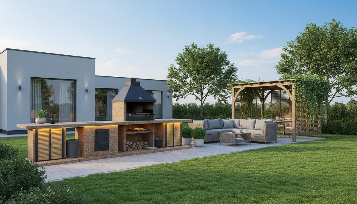 Печь барбекю из натурального камня